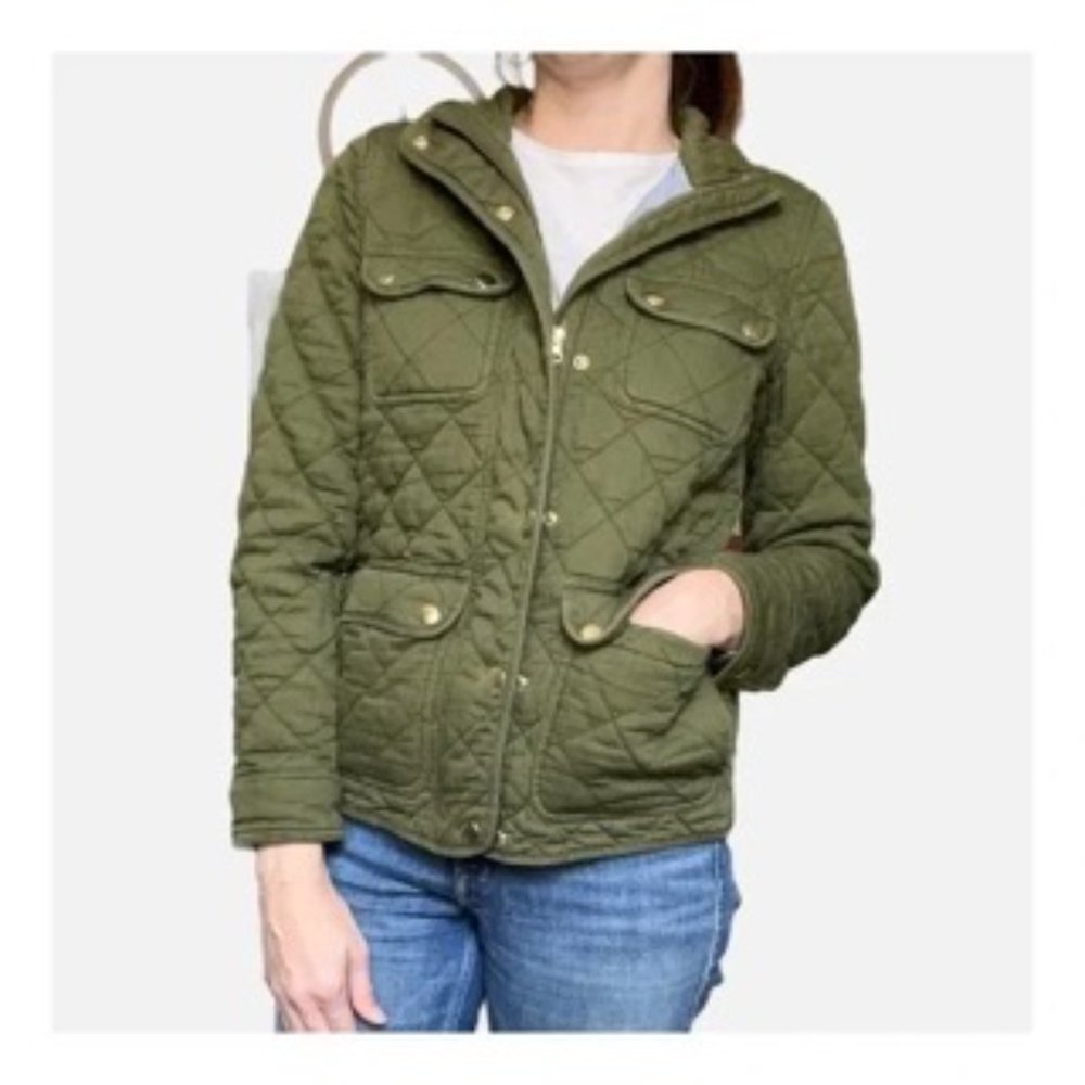 J. Crew Quilted Cotton Military Field Jacket Army Green Size Small